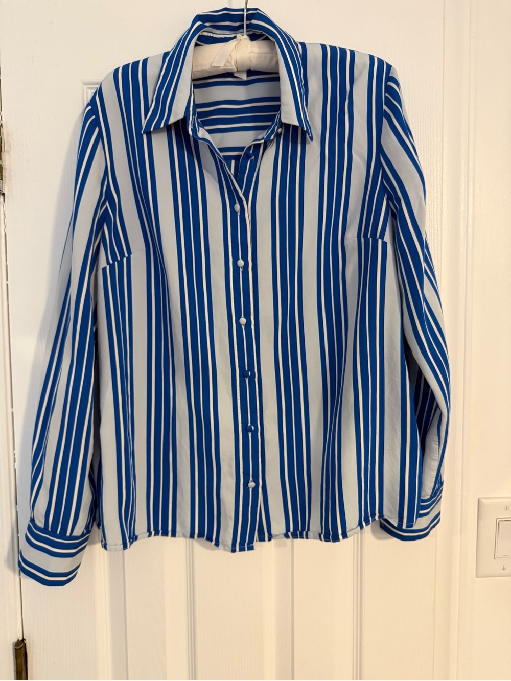 Boden Blue and White Striped Button-Up Blouse size 12 - Picture 2 of 6